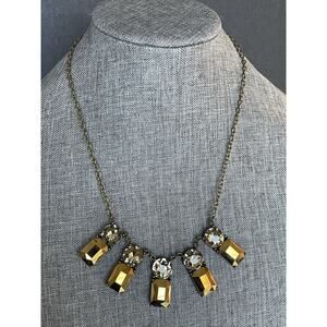 Womens Necklace Metallic Topaz Geometric Rhinestone Necklace Chunky Statement